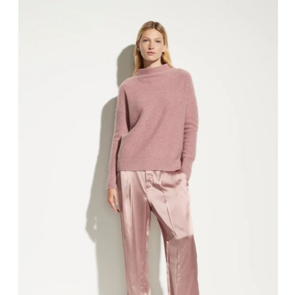 Vince $395 Boiled 100% Cashmere Funnel Neck Pullover in Heather Mauve Orchid - Picture 1 of 7